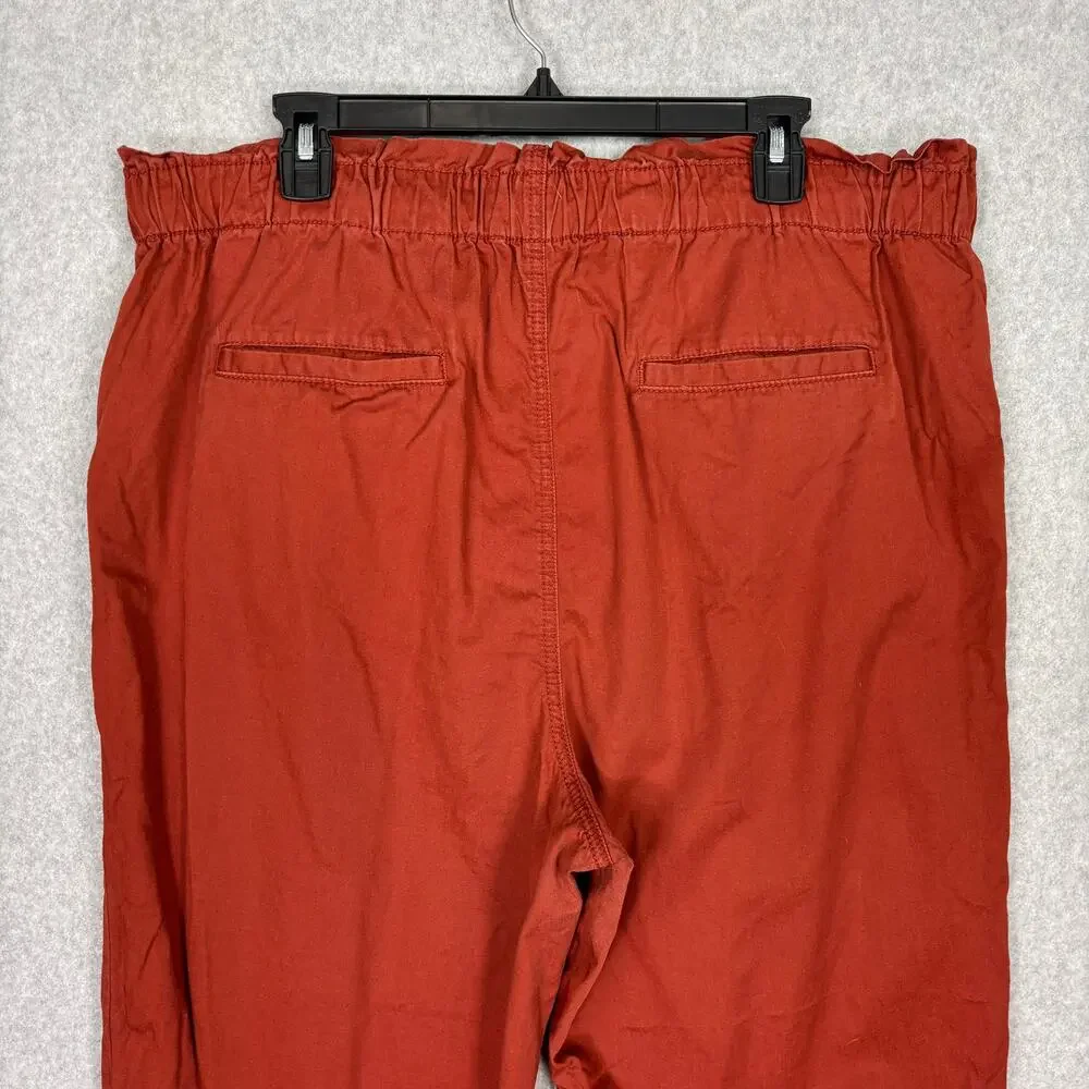 Loft Crop Pleated Paperbag Pants XL Burgundy 100% Cotton Resort Cruise ‎ Pockets